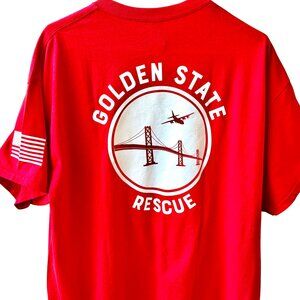 California Golden State Rescue Red T-Shirt Mens XL by Gildan Double Sided